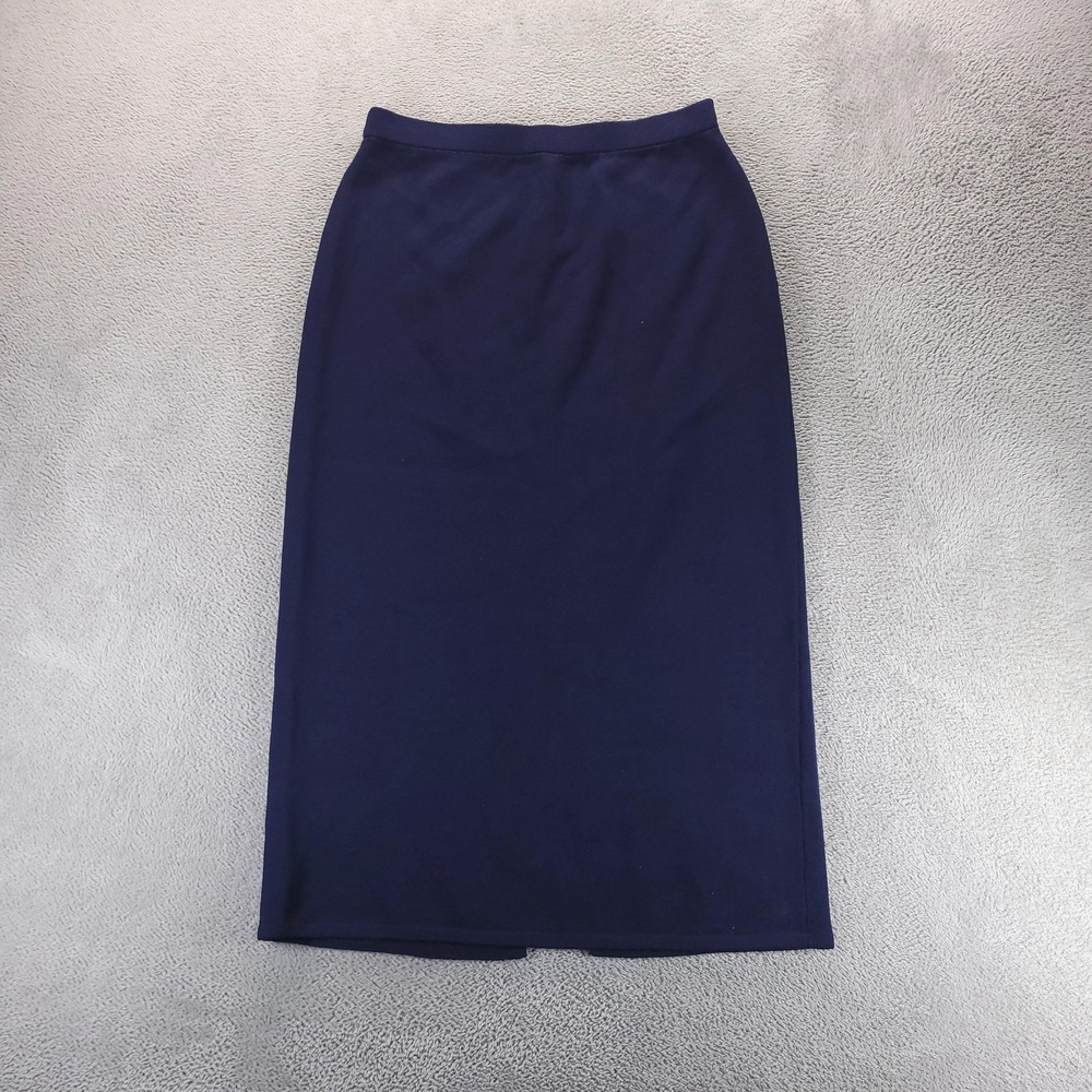 St. John Basics Skirt Womens 12 Blue Knit Pencil Long Elastic Waist Back Slit
